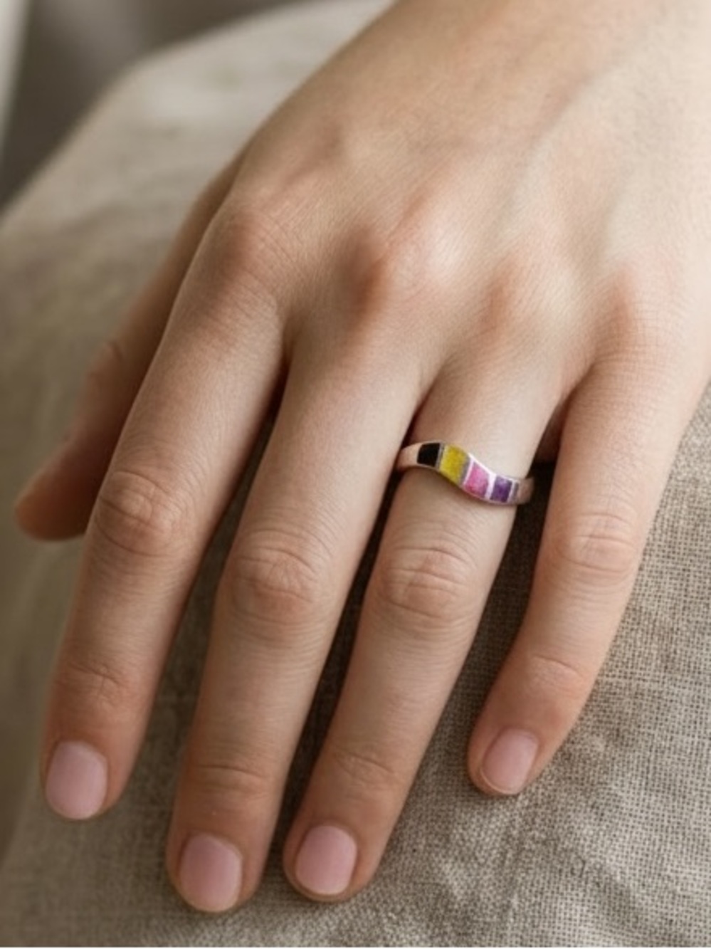 Opal Inlay and Sterling Silver Native Handmade Ring (Size 8) - NEW - Picture 2 of 7